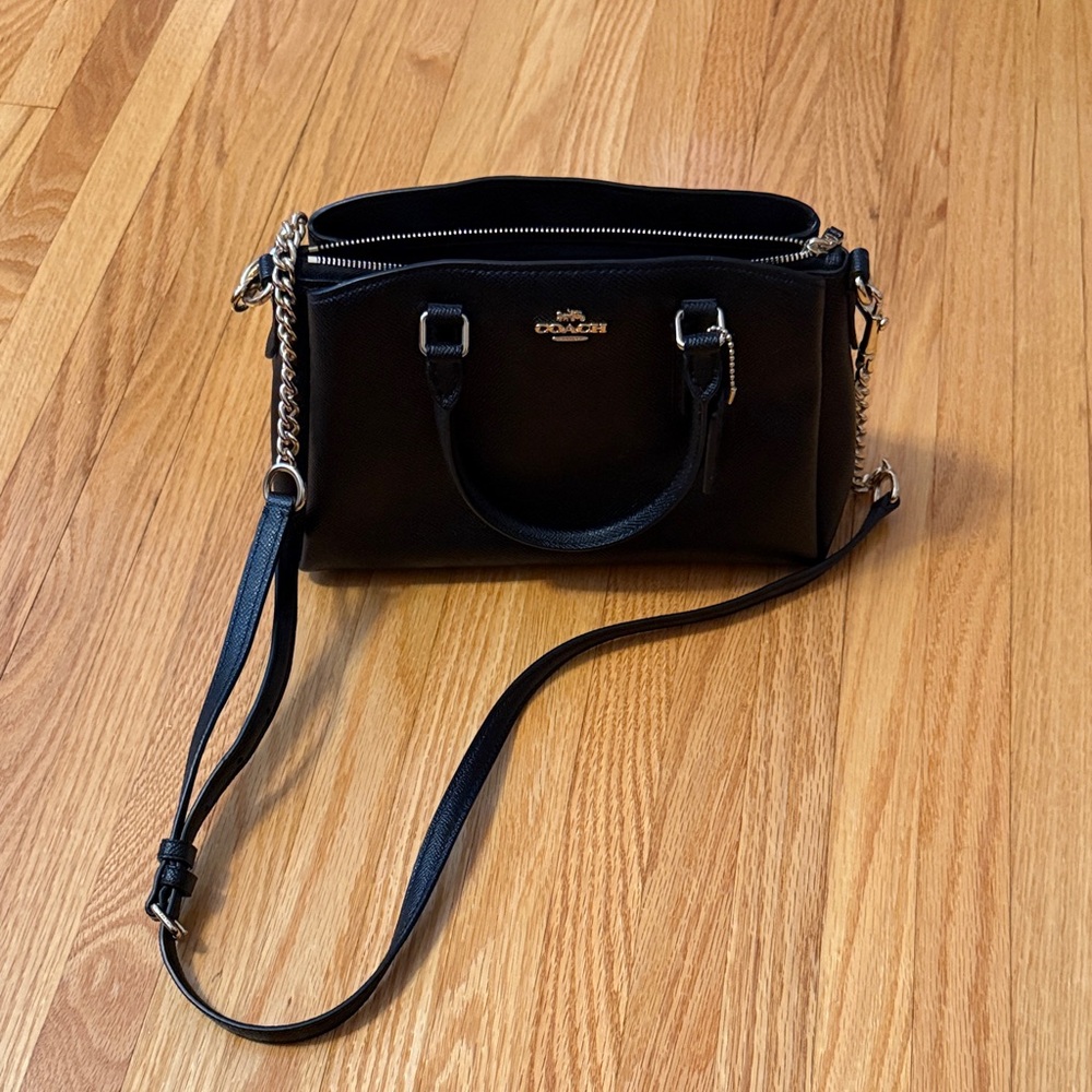 Coach Black Leather Satchel with Gold Accents and Wallet